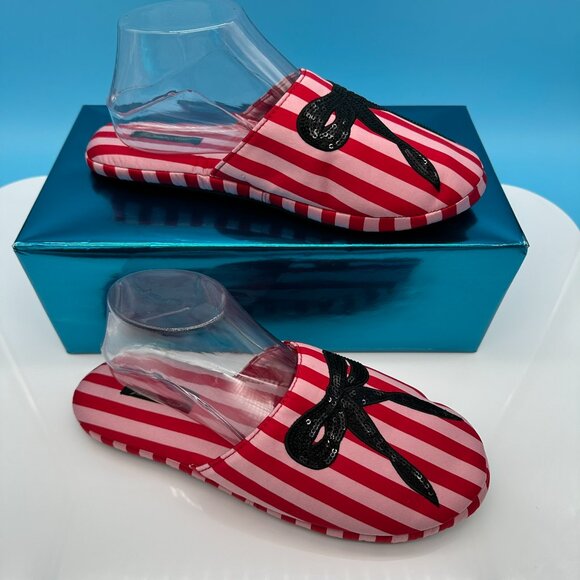 Victoria's Secret Women's Signature Satin Sequin Bow Slippers, Size M, Red/Pink - Picture 3 of 11